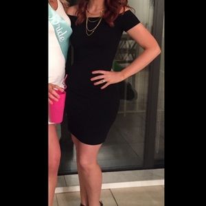 Off the shoulder black mini dress